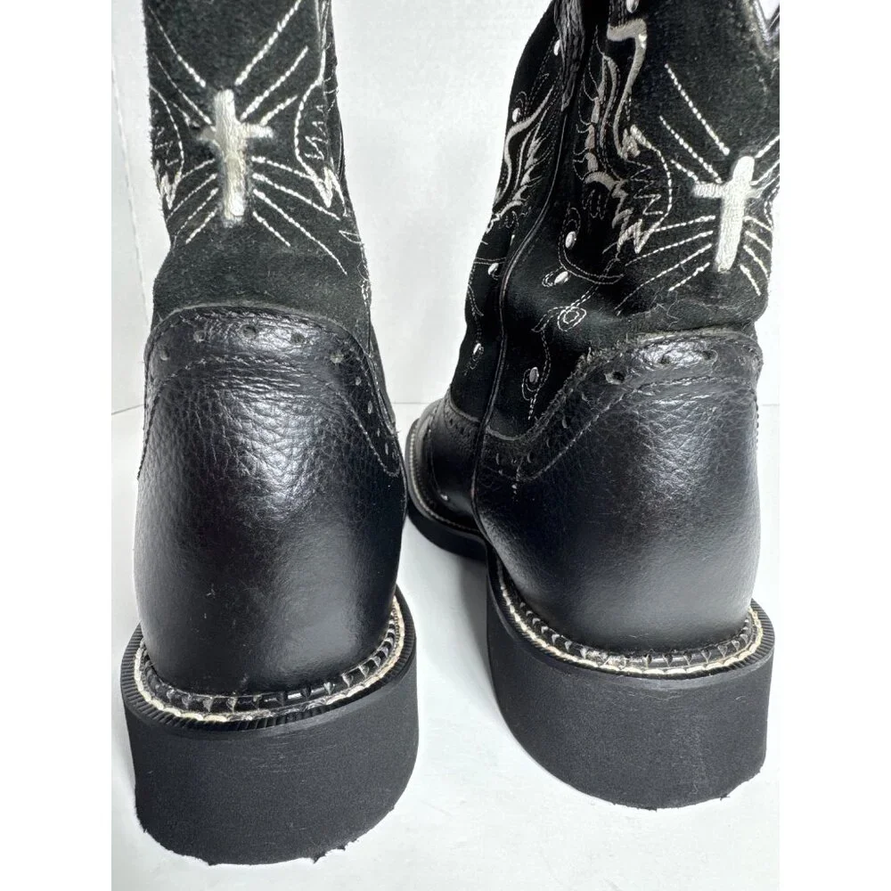 Justin Boots Black Gypsy Embroidered Square Toe Western L9977 Womens 8.5B - Picture 10 of 16